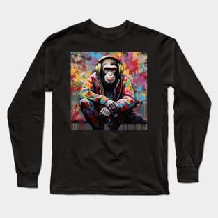 Cool BANKSY DJ Monkey With Headphones Art Long Sleeve T-Shirt